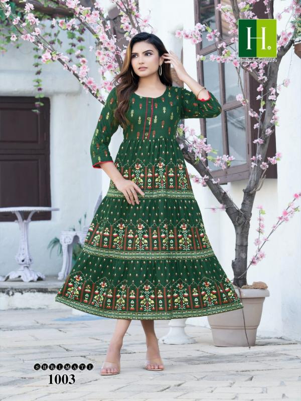 Hirwa Shrimati Rayon Designer Anarkali Kurti Collection